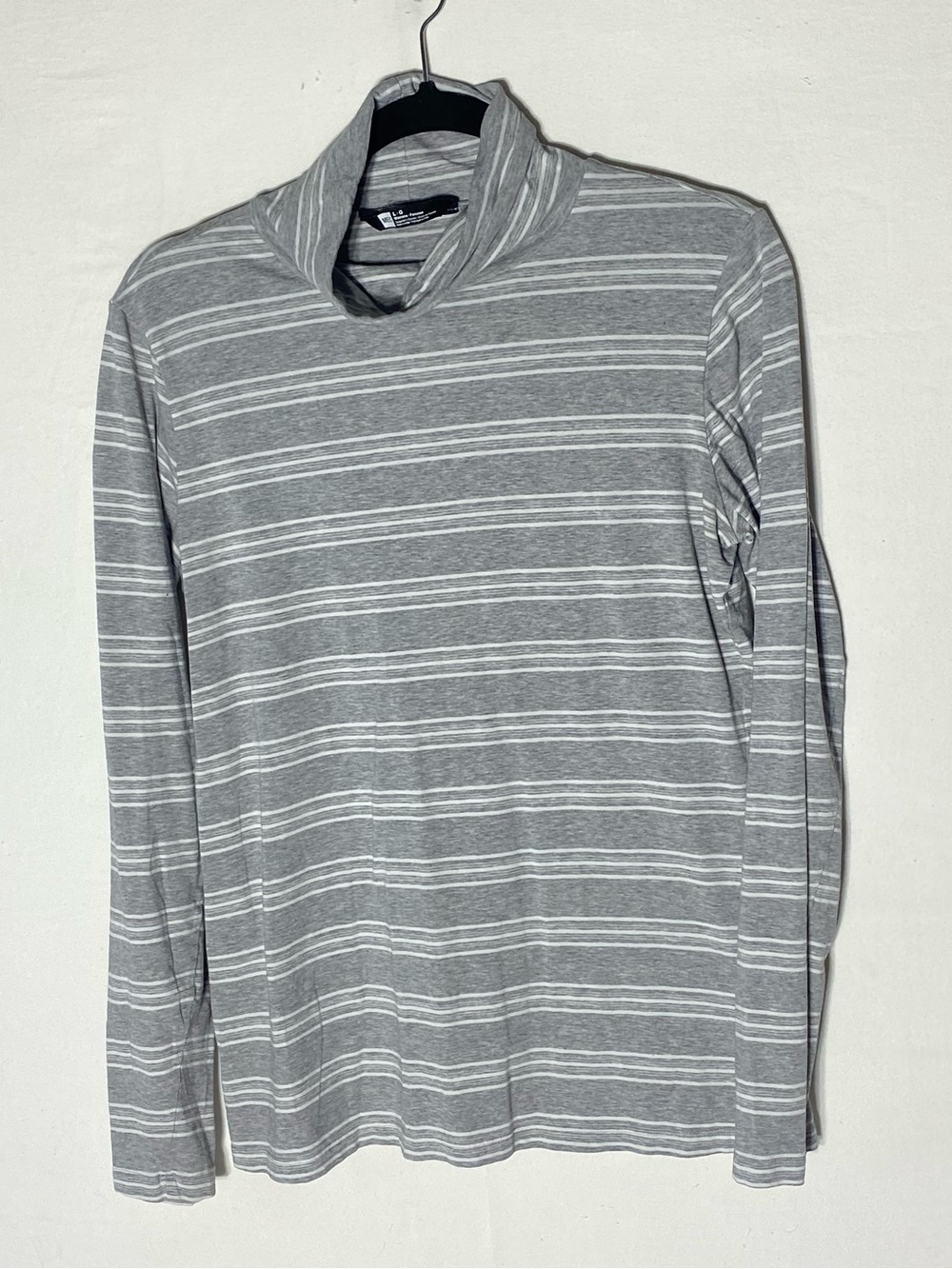 MEC Grey White Striped Organic Cotton  Turtleneck Top L Gorpcore Normcore
